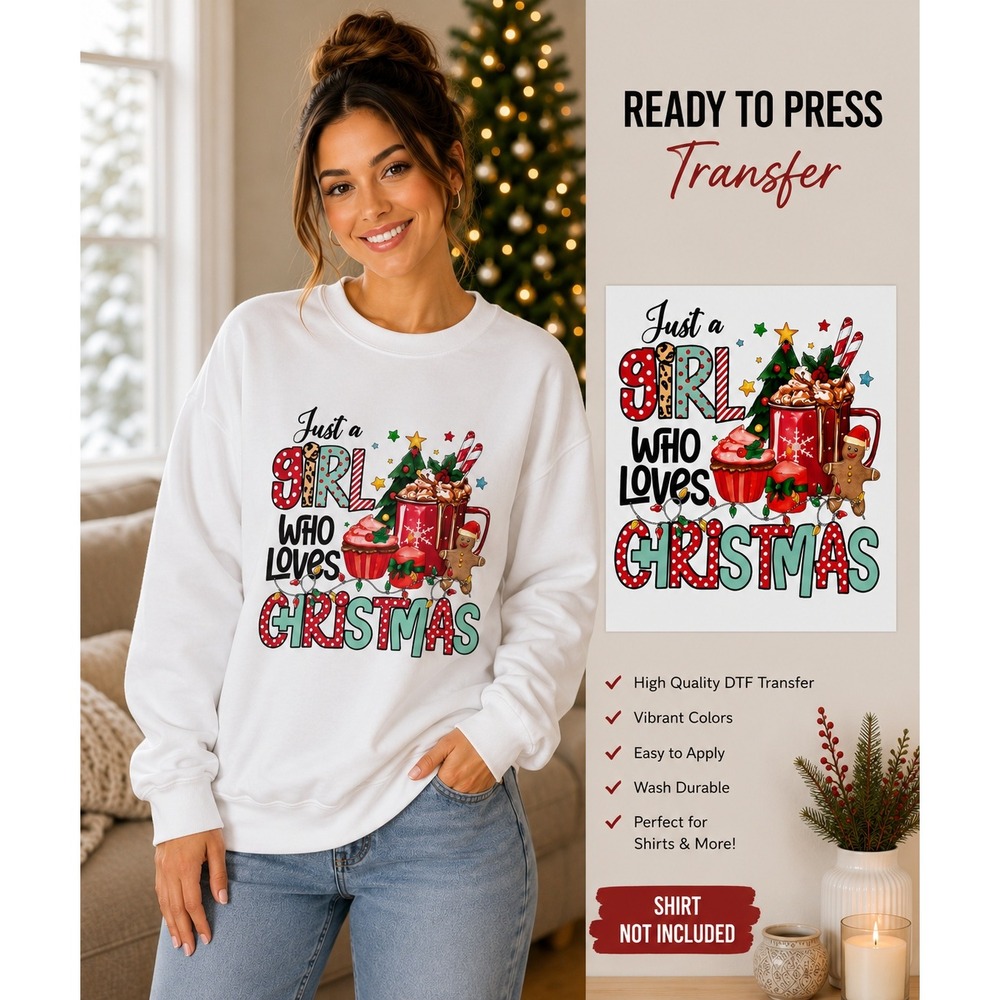 DTF Transfer Ready to Press Just a Girl Who Loves Christmas Iron on Transfer‎ #3